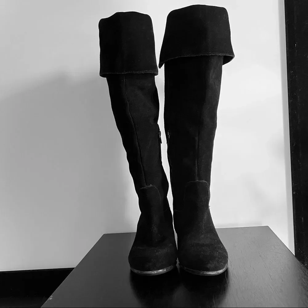 Steve Madden Tyga Suede Leather Black Over the Knee Boots 1.75” Block Heel Sz. 8